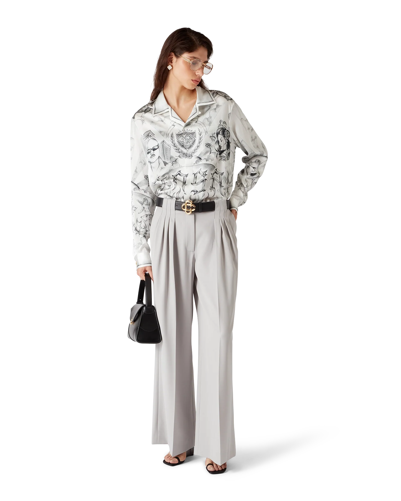 Wool Triple Pleat Tailored Trousers